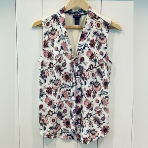 Ann Taylor White, Pink, and Black Floral Blouse